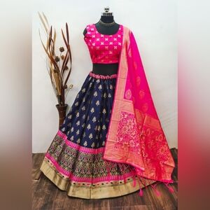 Indian Wedding Clothes Garba Dress Party Wear Pink and Purple Women's Lehenga